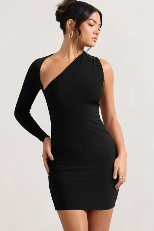 Siren | Black One Shoulder Bodycon Mini Dress