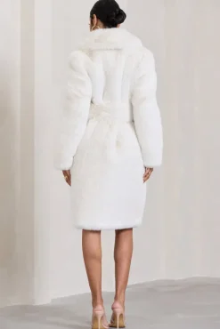 Slopeside | Cream Long Belted Faux Fur Coat