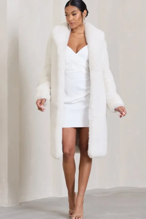 Slopeside | Cream Long Belted Faux Fur Coat