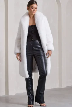 Slopeside | Cream Long Belted Faux Fur Coat
