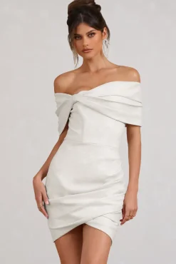 Snowdrop | White Glitter Bardot Wrap Mini Dress