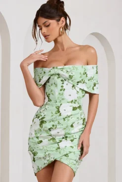 Snowdrop | White u0026 Green Floral Print Wrap Mini Dress