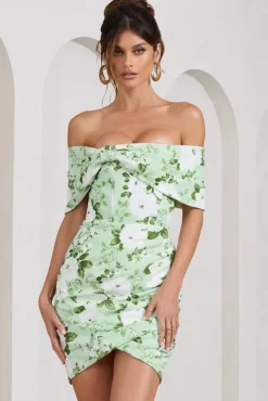 Snowdrop | White u0026 Green Floral Print Wrap Mini Dress