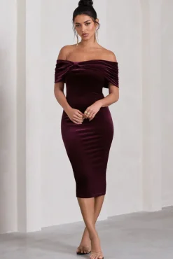 Snowflake | Port Velvet Bardot Bow Detail Midi Dress
