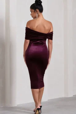 Snowflake | Port Velvet Bardot Bow Detail Midi Dress