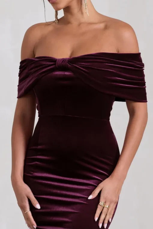 Snowflake | Port Velvet Bardot Bow Detail Midi Dress
