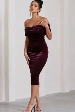 Snowflake | Port Velvet Bardot Bow Detail Midi Dress