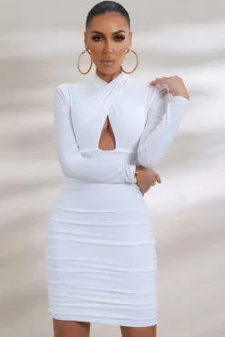 Sofia | White Cut Out Ruched Mini Dress With Open Back Detail