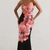 Sofiane | Black u0026 Pink Floral Print Bandeau Maxi Dress