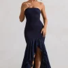 Solange | Navy Broderie Bandeau High-Low Maxi Dress