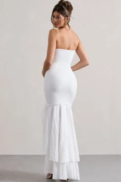 Solange | White Broderie Bandeau High-Low Maxi Dress