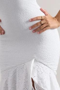 Solange | White Broderie Bandeau High-Low Maxi Dress