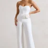 Sonia | White Sweetheart Corset Straight-Leg Jumpsuit With Flowers