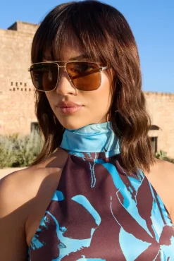 Sorrento | Otra Gold Oversized Brown Tinted Sunglasses