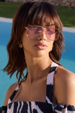 Sorrento | Otra Gold Oversized Pink Tinted Sunglasses