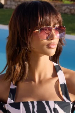 Sorrento | Otra Gold Oversized Pink Tinted Sunglasses
