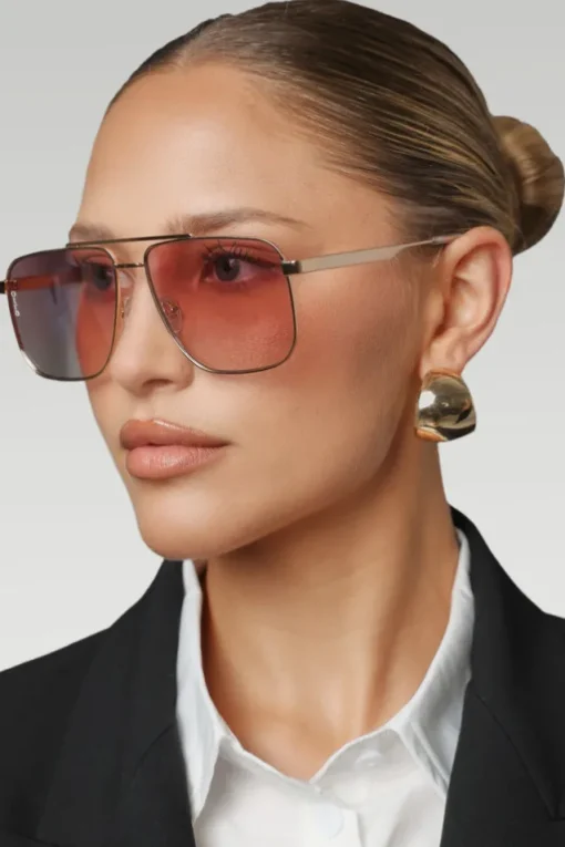 Sorrento | Otra Gold Oversized Pink Tinted Sunglasses