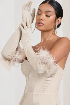Spicy Signs | Champagne Long-Sleeved Feather Gloves