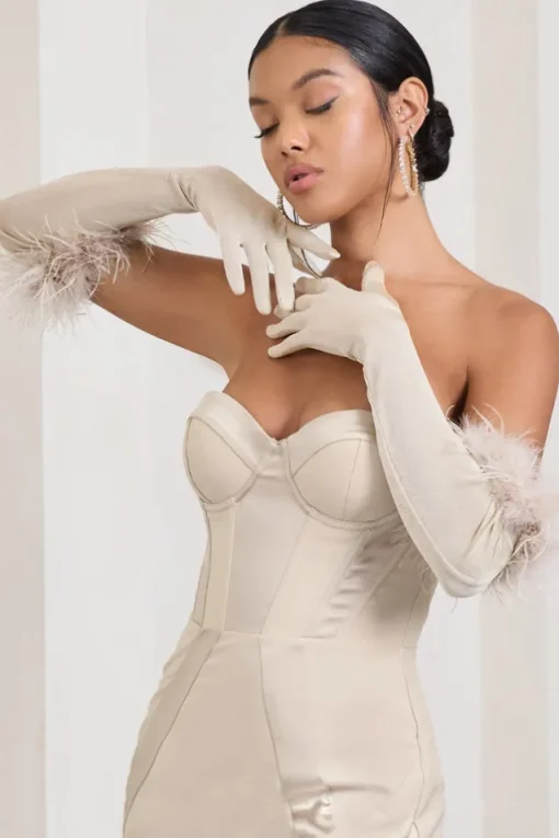 Spicy Signs | Champagne Long-Sleeved Feather Gloves