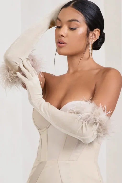 Spicy Signs | Champagne Long-Sleeved Feather Gloves
