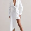 Spiral | White Tailored Blazer Mini Dress With Asymmetric Hem