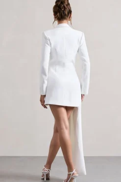 Spiral | White Tailored Blazer Mini Dress With Asymmetric Hem