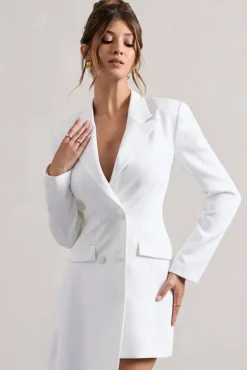 Spiral | White Tailored Blazer Mini Dress With Asymmetric Hem