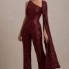 Star Seeker | Port Sequin One-Shoulder Cape Sleeve Jumpsuit