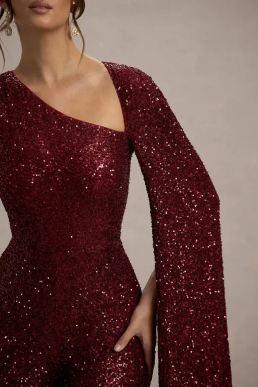 Star Seeker | Port Sequin One-Shoulder Cape Sleeve Jumpsuit