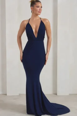 Starlet |  Navy Plunge Maxi Dress With Multiway Straps
