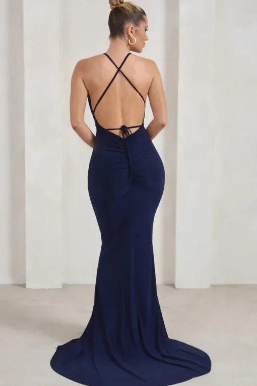 Starlet |  Navy Plunge Maxi Dress With Multiway Straps