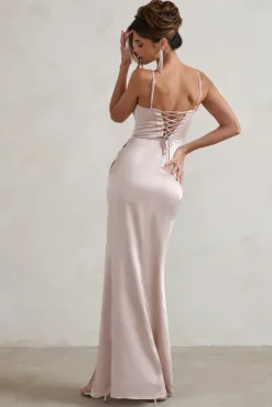Starlight | Champagne Cowl Corset Satin Wrap Maxi Dress