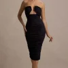 Stately | Black Cut-Out Ruched Bodycon Midi Dress