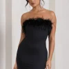 Stop The Show | Black Feather Trim Bandeau Mini Dress
