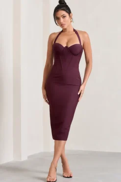 Supermodel | Burgundy Halter-Neck Corset Midi Dress