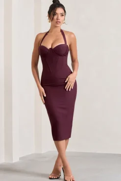Supermodel | Burgundy Halter-Neck Corset Midi Dress