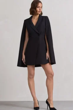 Suri | Black Tailored Cape Blazer Dress