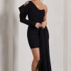 Surprise | Black One-Sleeved Corset Mini Dress With Draping