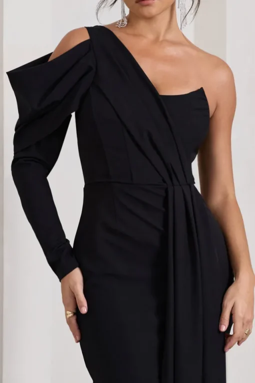 Surprise | Black One-Sleeved Corset Mini Dress With Draping