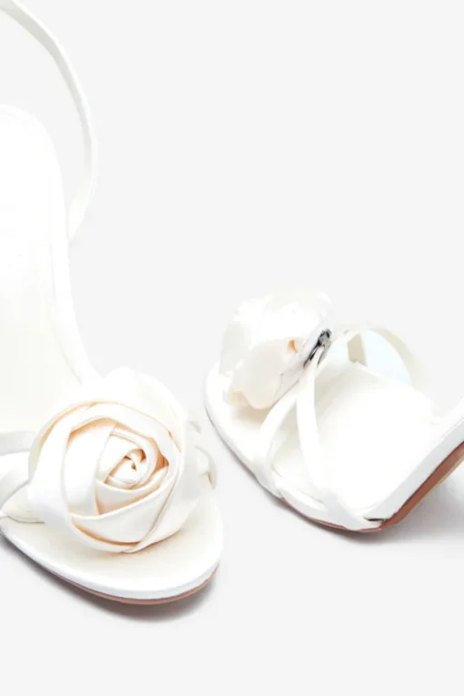 Sweet Step | Ivory Satin Strappy Heeled Sandals With Flowers
