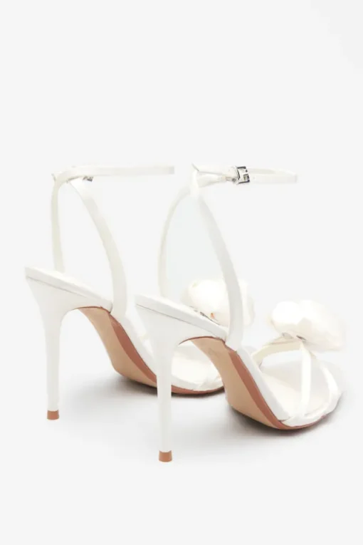 Sweet Step | Ivory Satin Strappy Heeled Sandals With Flowers