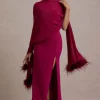 Swoon | Mulberry Chiffon Feather-Trim Shawl