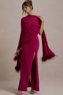 Swoon | Mulberry Chiffon Feather-Trim Shawl