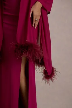 Swoon | Mulberry Chiffon Feather-Trim Shawl