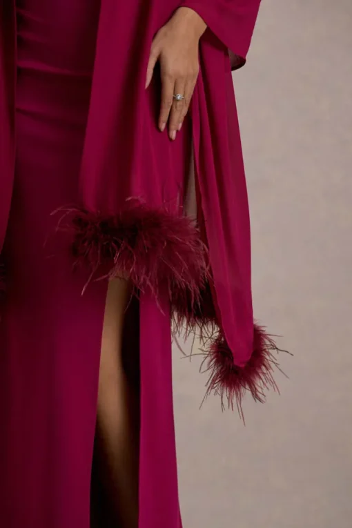 Swoon | Mulberry Chiffon Feather-Trim Shawl