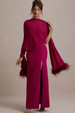 Swoon | Mulberry Chiffon Feather-Trim Shawl
