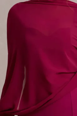 Swoon | Mulberry Chiffon Feather-Trim Shawl