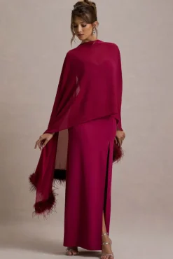 Swoon | Mulberry Chiffon Feather-Trim Shawl