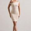 Tali | Champagne Twisted Asymmetric Bodycon Mini Dress
