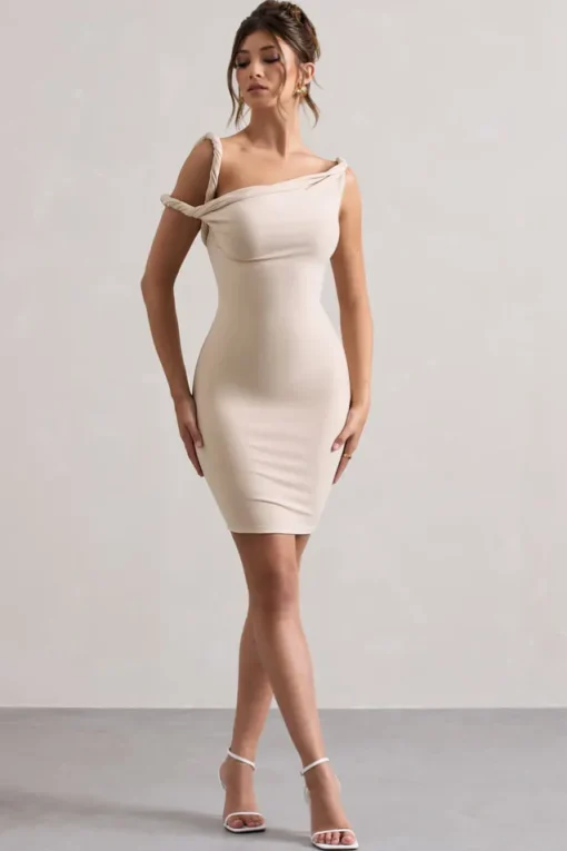Tali | Champagne Twisted Asymmetric Bodycon Mini Dress
